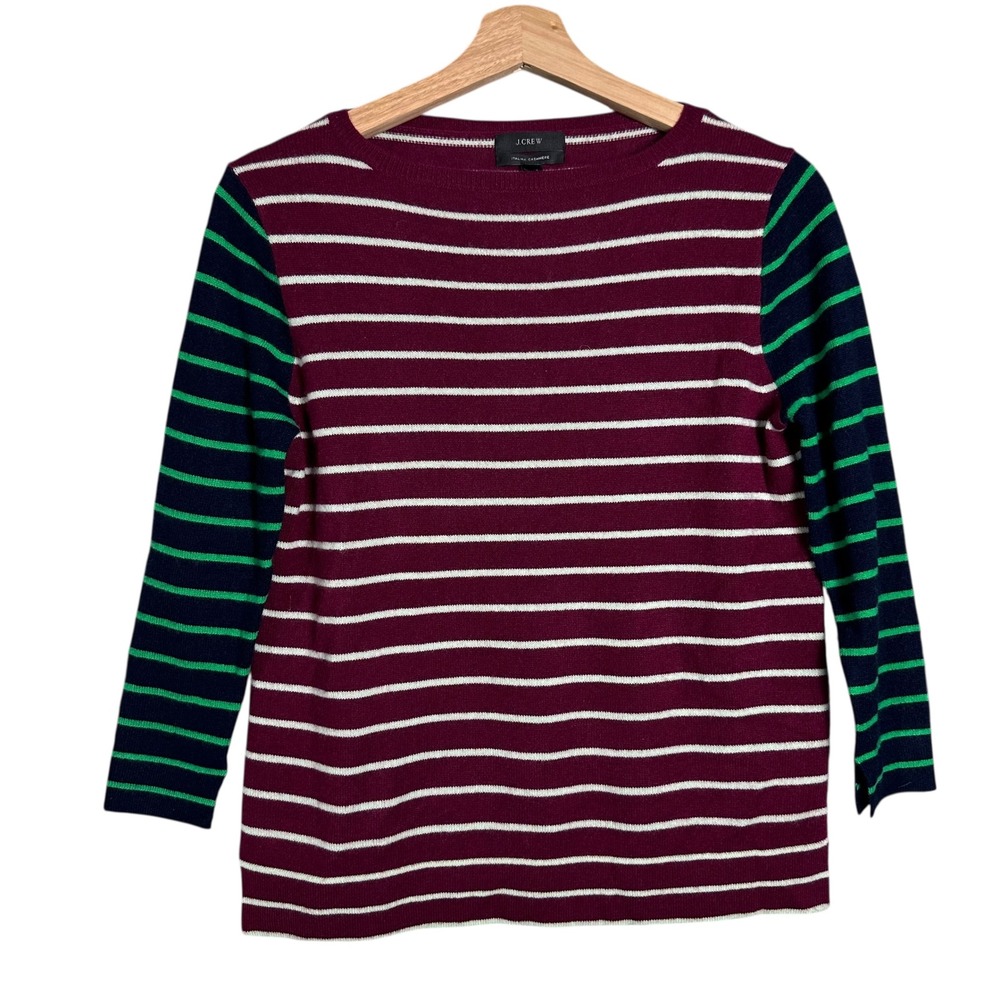 J.Crew Italian Cashmere Striped Colorblock Sweater XS Luxury layering cozy chic